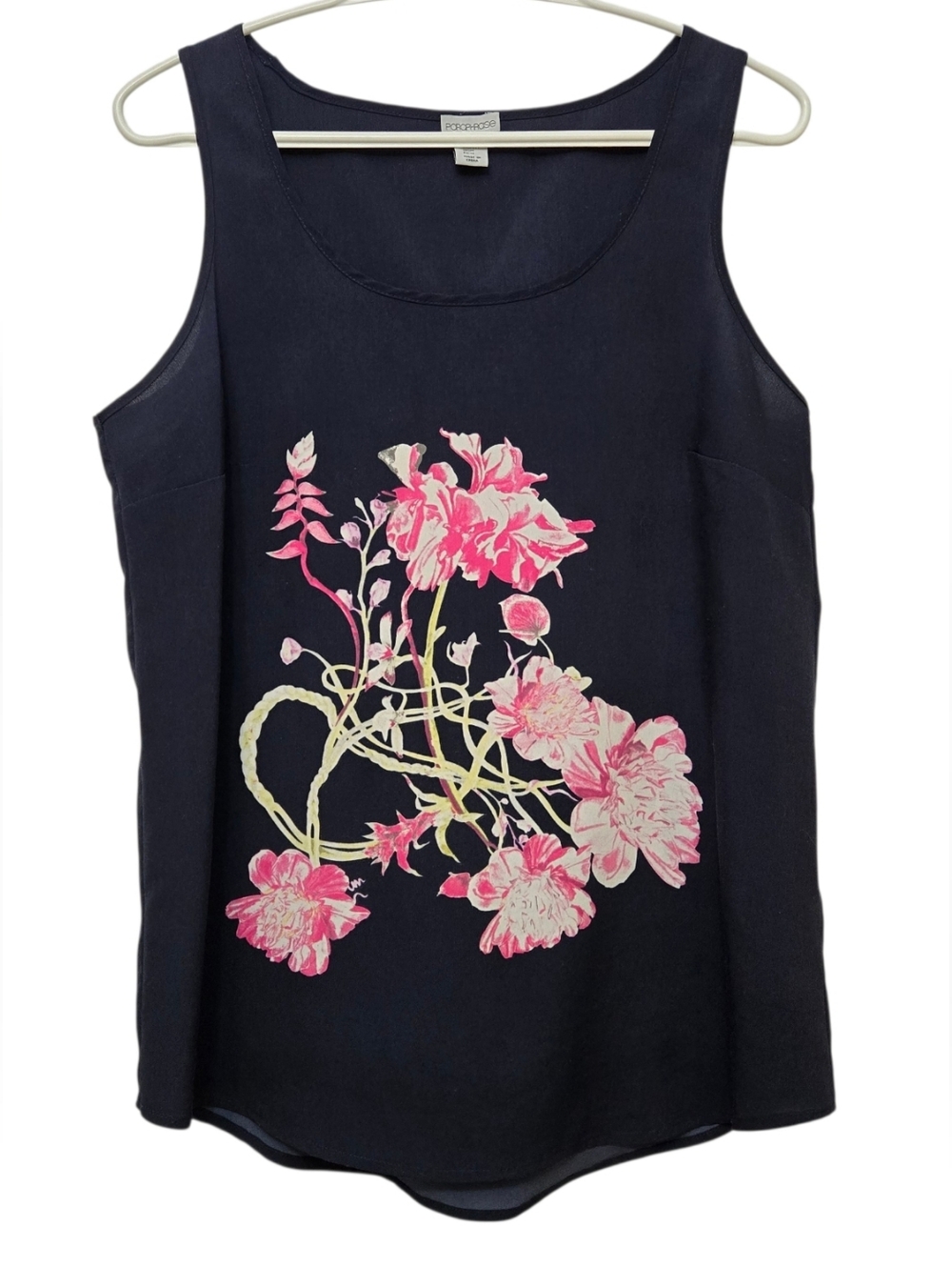 Paraphrase Navy And Pink Floral Dressy Tank Top Size M